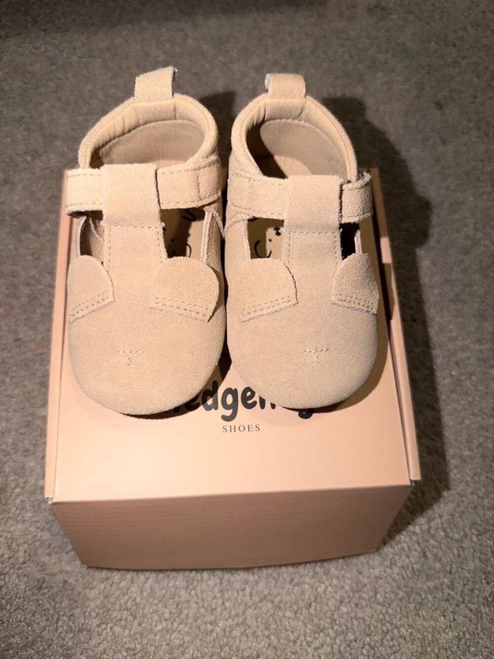 Hedgehug Beige T-Bar Baby Shoes Sizes 1–4
